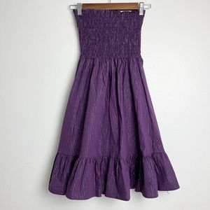 Strapless J2J Ruffle Purple Dress With Metallic Accents